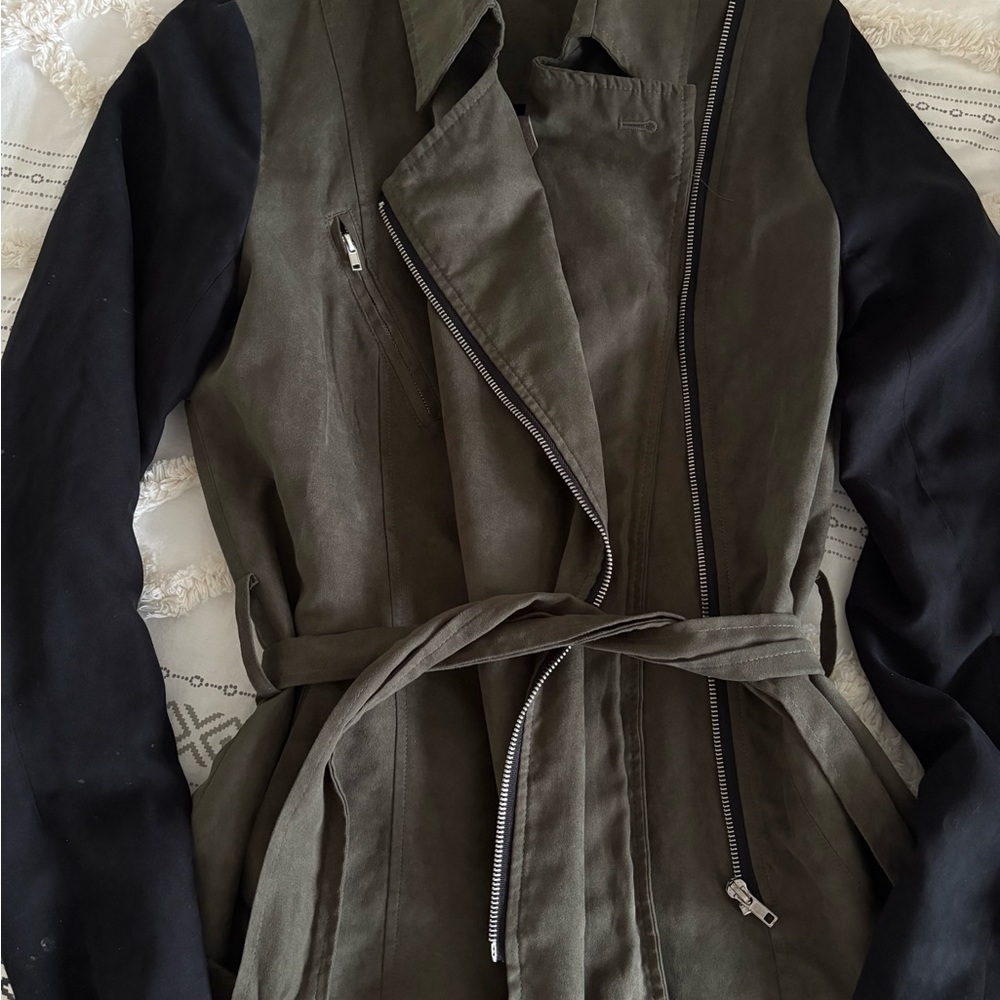 Elegant Olive and Black Trench Coat